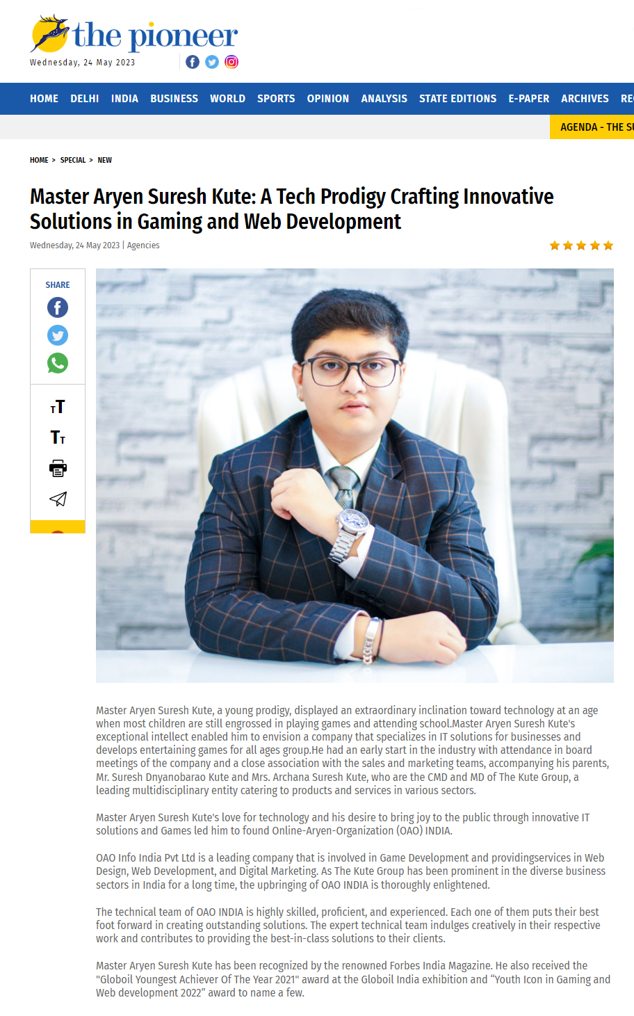 Master Aryen Suresh Kute : A Tech Prodigy Crafting Innovative Solutions in  Gaming and Web Development